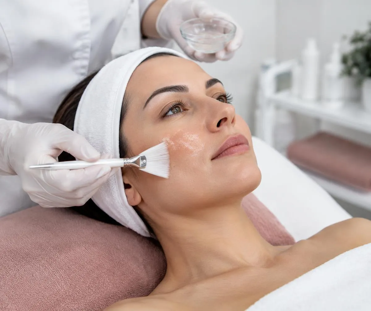 Illustrative clinician applying a generic chemical peel with a fan brush