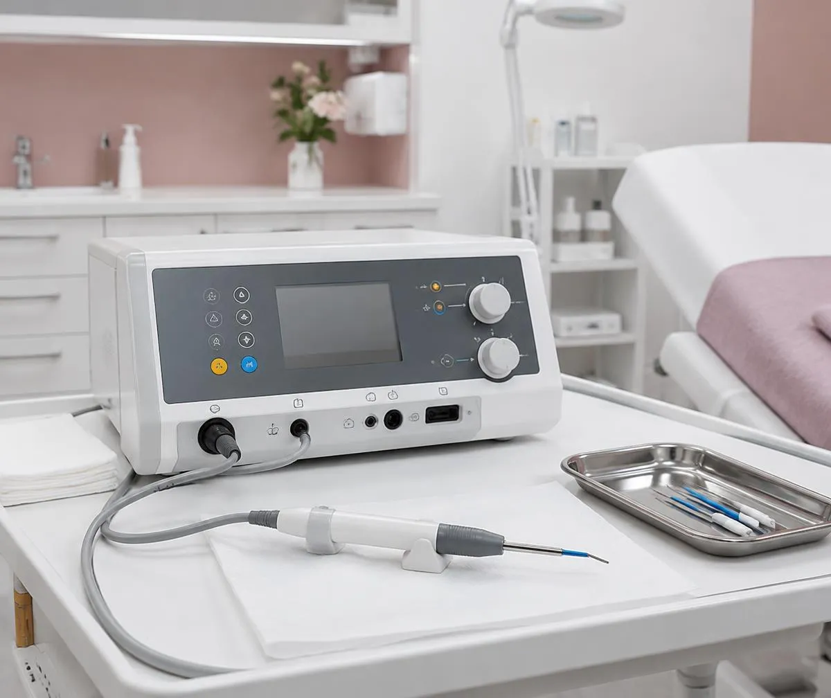 Illustrative electrocautery equipment on a clean clinical tray